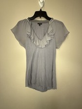 Express Womens Gray Ruffle Trim V-Neck Short ...
