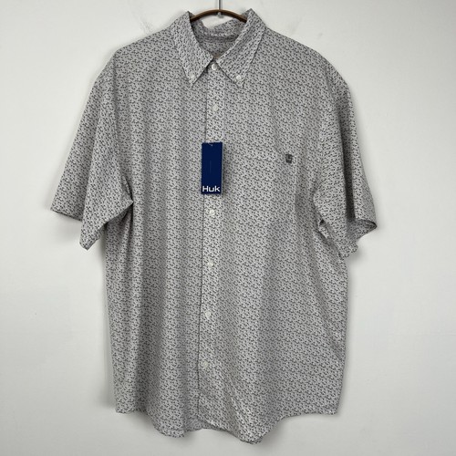 Chemise Homme HUK Fishing Kona 3XL - Gris, Manches Courtes, Neuve Avec Étiquette