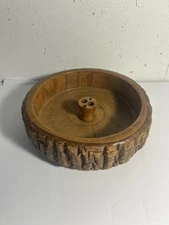 Vintage MCM Rusticware Tree Bark Wooden Nut Bowl & Nut Cracker Holder 8”