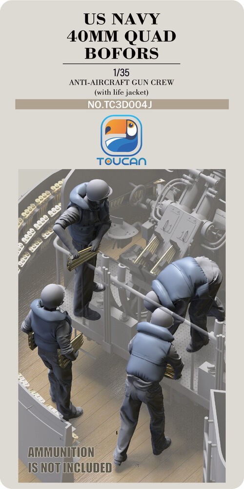 Toucan Model TC3D004J - 1/35 Antiaircraft Gun Crew (With Life Jacket) - New