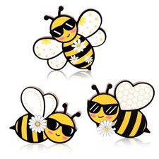 3 Pcs Bee Wooden Table Decor, Honey Bee Centerpiece Wooden Tabletop Block Sig...