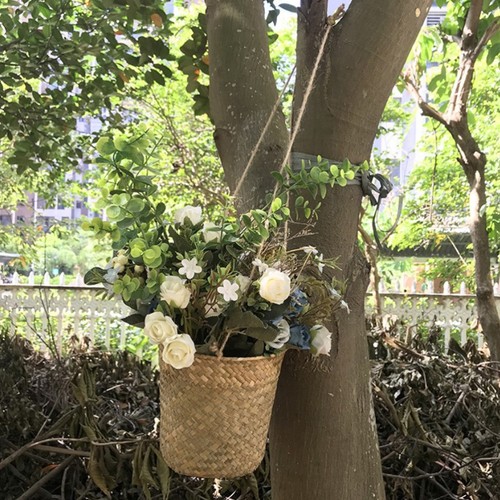 2 Stück Handgewebter Blumenkorb Stroh Rattan Gesteck Vase - Bild 10 von 12