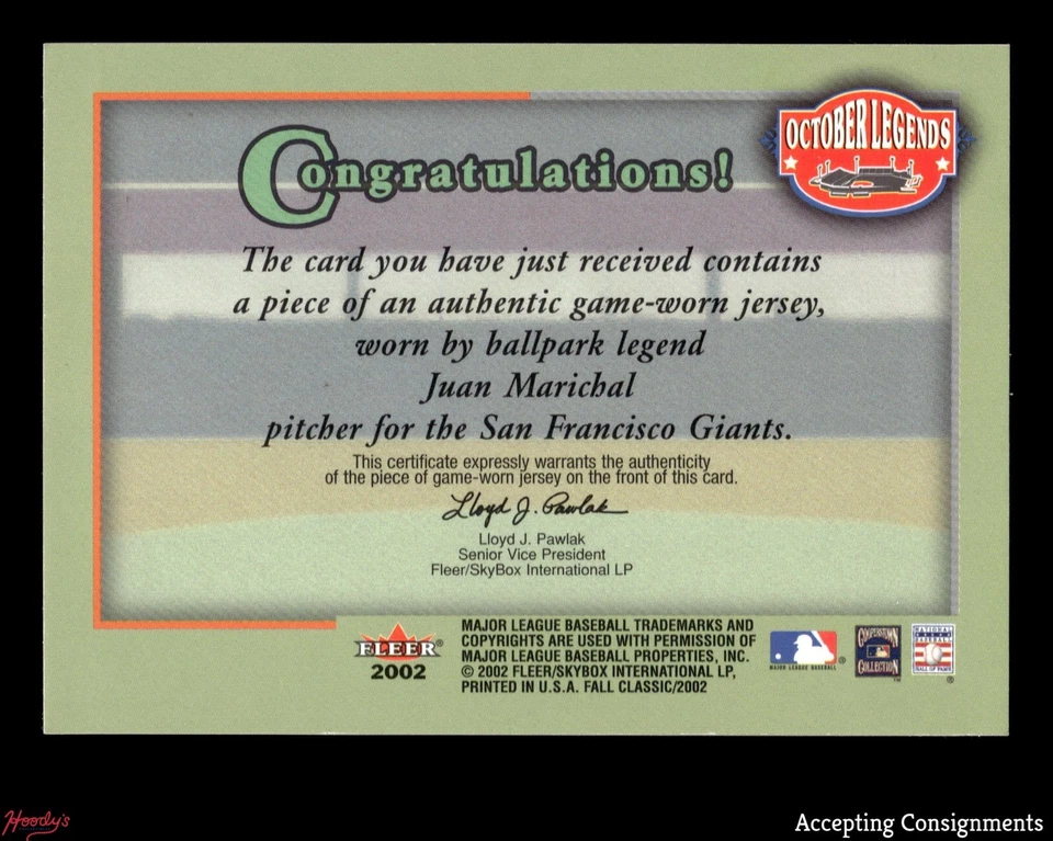 2002 Fleer Fall Classics October Legends Game Used Juan Marichal JERSEY GIANTS - Image 2 of 2