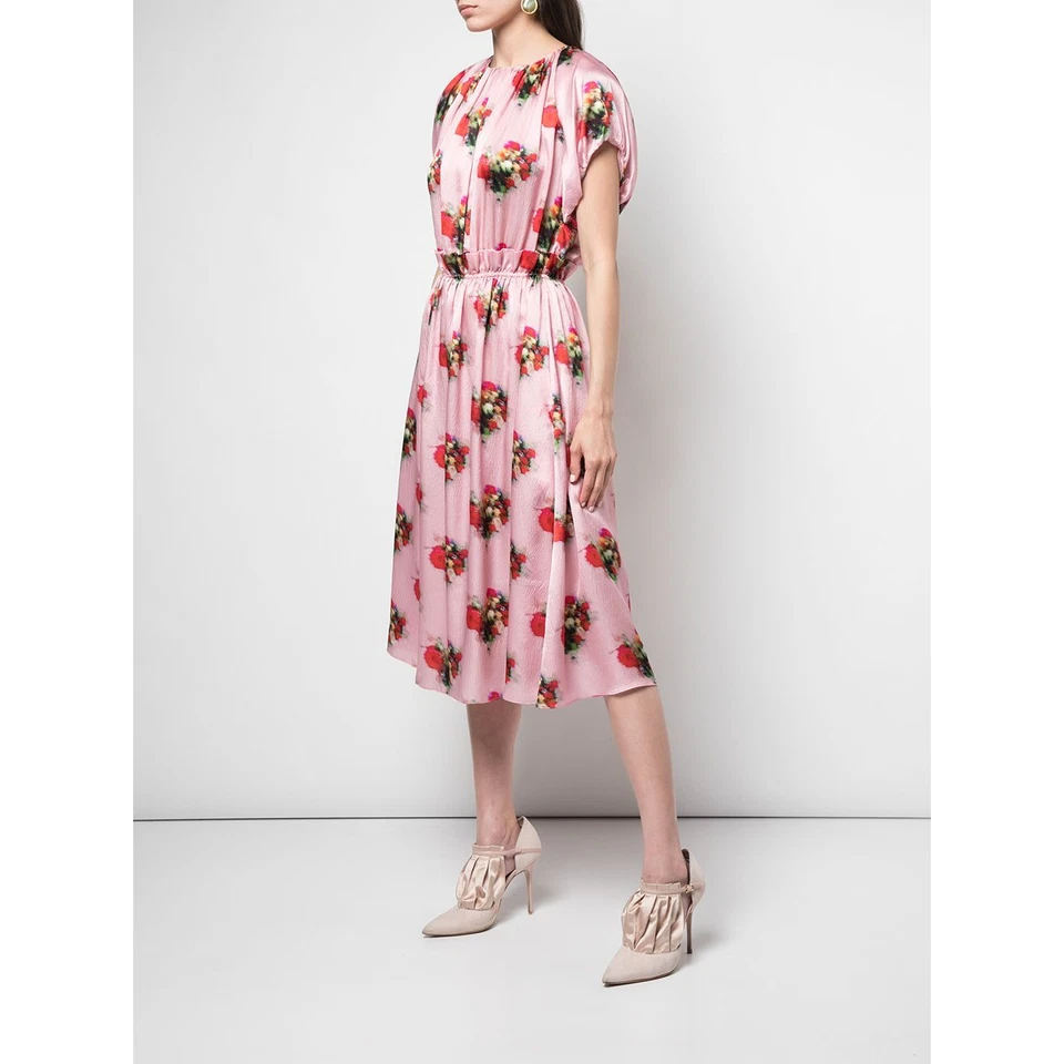 Vestido Adam Lippes Floral Volantes Rosa Seda Midi US 16-Line Foto 2 de 4