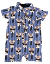 Posh Peanut Boys 9-12 months Blue Bunny One Piece Shorts Romper Collared Buttons