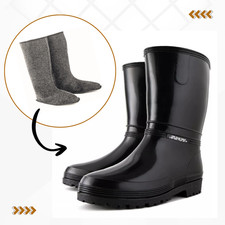 Black Shiny Wellies Waterproof Boots Strong Rubber Rain Winter Gardening Insoles