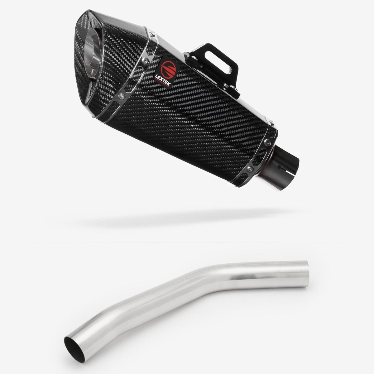 Lextek Carbon Fibre XP8C 210mm Exhaust with Link Pipe Silencer Chrome Polished