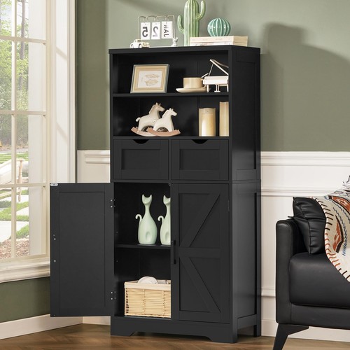 Farmhouse Storage Cabinet with Doors & 2 Drawers, Bathroom Cabinet with Adjus... - Picture 2 of 9