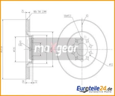 2pcs Brake Disc Maxgear 19-0760 Front Axle for Audi A4 A6