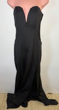 Elegant Black Strapless Floor-Length Lace Panel Evening Gown Size M