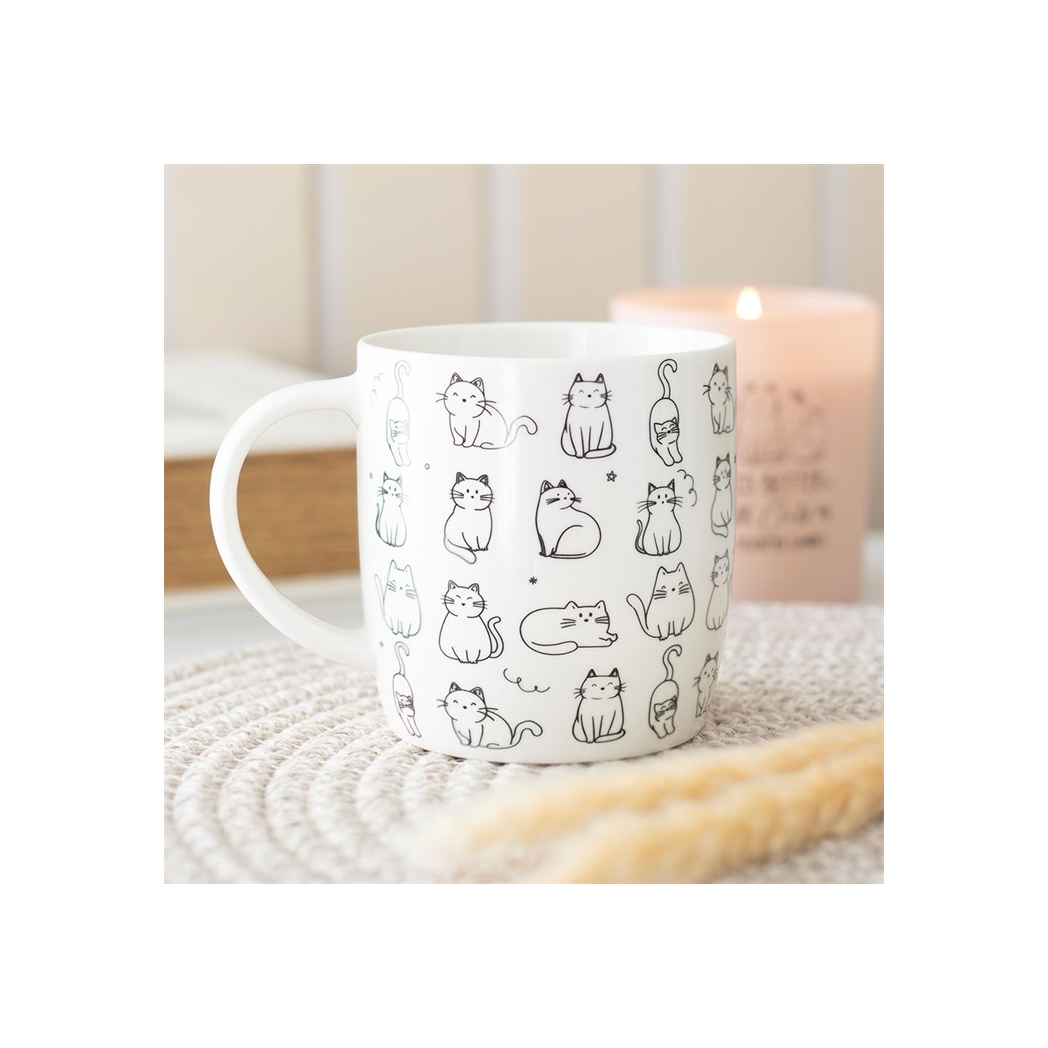 White Ceramic Happy Cat Mug Coffee Tea Kitchen Novelty Gift Cats - Image 3