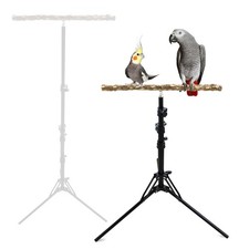 Wooden Bird Perch Stand with a Height Adjustable Tripod, Bird Training Access...