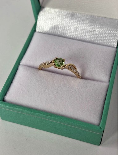 14K Yellow Gold Natural Tsavorite & Diamond Ring – 0.30ct – Estate Style