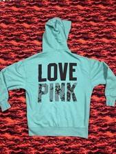 Vintage Y2K PINK Victoria Secret Sweater Full Zip Hoodie Turquoise Purple Dog Sm