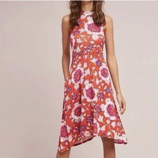 Maeve Anthropologie Clearly Floral Sleeveless Asymmetrical Dress Red Medium