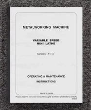 13HP VARIABLE SPEED MINI TABLE LATHE OPERATOR MAINT MANUAL FITS ENCO 7X10" 110V