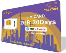 Data SIM Card 2GB 30Days, USA 4G LTE Support AT&T, T-Mobile Network... 
