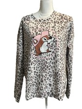 Buc-ee s Large pullover lightweight animal print Fleece Sweatshirt Winter Sleep