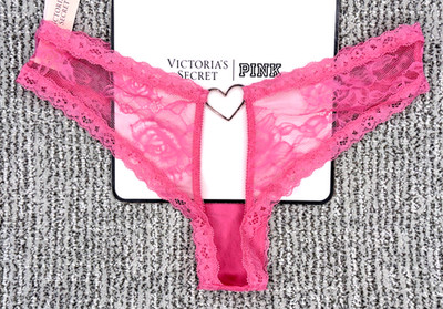 Victoria's Secret Very Sexy NWT Large Pink Lace Heart Hardware Open Cheeky Panty