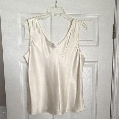Cinema Etoile Ivory Satin Sleeveless Camisole Tank Top V-Neck Large