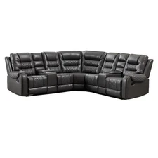 Pemberly Row Manual Recliner Sectional Sofa Set PU Leather L-Shaped Couch Gray