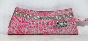 Cute vintage pink and silver lame clutch purse w/ rhinestones