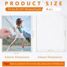 6PCS 8" x 10" Rigid Print Protectors Clear Hard Plastic Page Sheet Protectors...