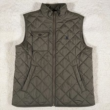Polo Ralph Lauren Boys Vest Olive Diamond Quilted Full Zip Size Large 14-16