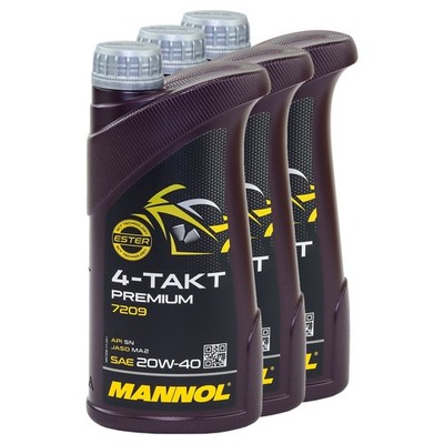 3x 1 LITER MANNOL MOTORÖL 4-TAKT PREMIUM 7209 20W40 API SN JASO MA2
