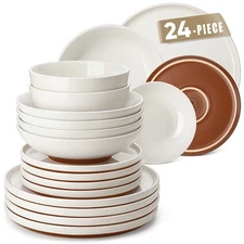 MALACASA 12/16/18/24-Piece Stoneware Dinnerware Set Bowls and Plates Set for 4/6