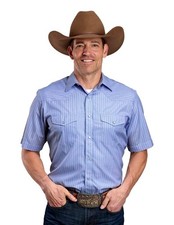 Roper Western Shirt Mens Short Sleeve Stripe Blue 01-002-0144-4080 BU
