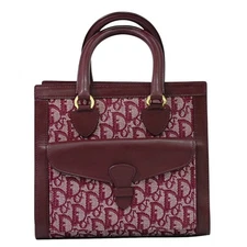 Christian Dior Trotter Canvas Leather Handbag Bordeaux Gold