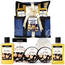 SpaLife Luxury Spa Skincare Sandalwood Gift Set for Men 7 Piece Set, White