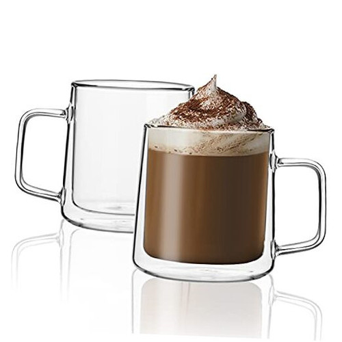 12oz Glass Coffee Mugs,Double Wall Insulated Glass Cups with Handle,Clear - Picture 1 of 7