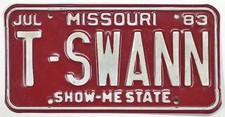 Vintage Missouri Vanity Personalized License Plate T Swann Tom Tony Tina Terry Vintage Missouri Vanity Personalized License Plate T Swann Tom Tony Tina Terry