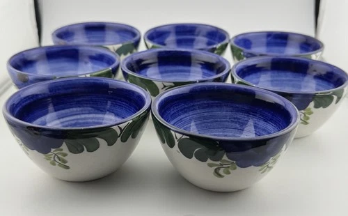 Vintage HNOS Martinez Pintado Made In Spain Set of 8 Hand Painted Dip Bowls