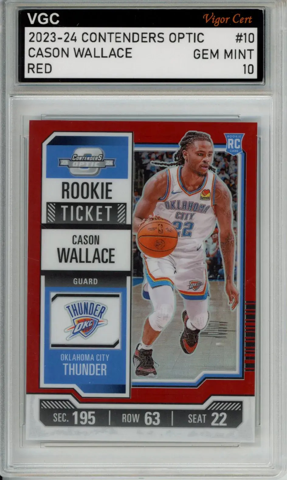 2023-24 PANINI CONTENDERS OPTIC RED #10 CASON WALLACE ROOKIE VGC GEM MINT 10 J83