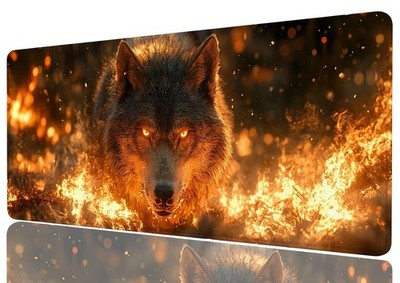 Wolf Gaming Mouse Pad Flame Dark Glowing XL Desk Mat 31.5x11.8 Inch Keyboard