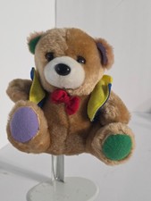 Vintage Bear Plush Vest Bright Colors Red Bow Tie Stuffed Toy