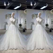 Elegant Wedding Dresses Lace Long Sleeves A Line Sweep Train Bridal Gowns
