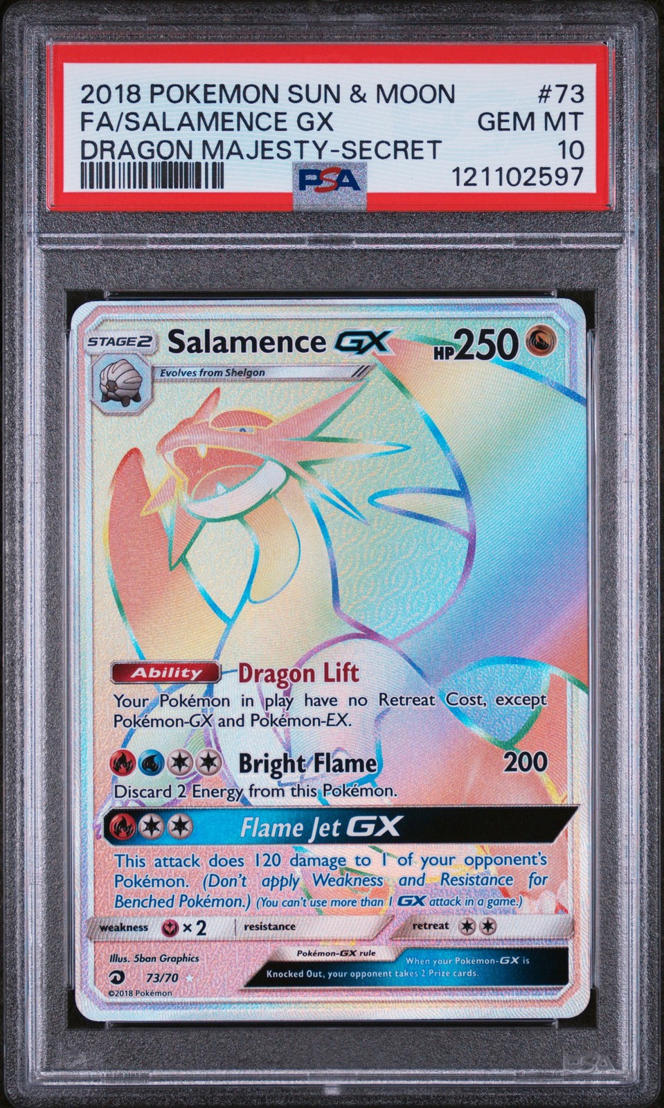 2018 POKEMON SUN & MOON DRAGON MAJESTY SECRET #73 FULL ART/SALAMENCE GX PSA 10