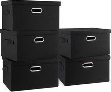 Medium 15" 21 Quart Collapsible Stackable Storage Bins with Lids, 5 Packs Black