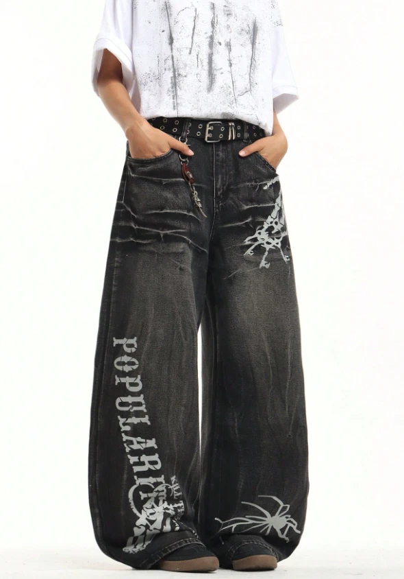 Dark Jeans - Baggy Punk Streetwear | Skull Bones Print Denim Y2K - Bild 4 von 4