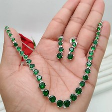 12Ct Lab Created Green Emerald Tennis Necklace 14K White Gold Plated 18  