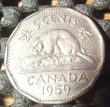 CANADA 5 CENTS 1959 NICKEL