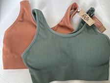 Kalon Ribbed Bralette Crop Top Comfort Lounge Bra 2 pack NWT