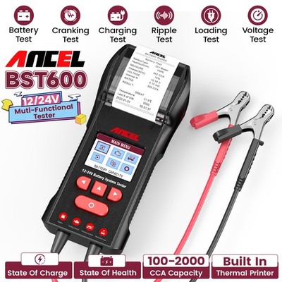ANCEL BST600 12/24V Digital Battery Tester with Printer Charging Cranking Test