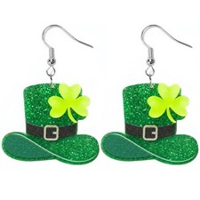 St. Patrick's Day Green Hat Rainbow Earrings for Women,Good Luck Medium, hat