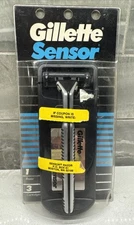 Gillette Sensor Razor & 3 Cartridges Metal Handle & Holder 1989