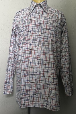Herren 70er Jahre weiß blau rot gemustert Spear Point Hemd Disco Style EU 40 M